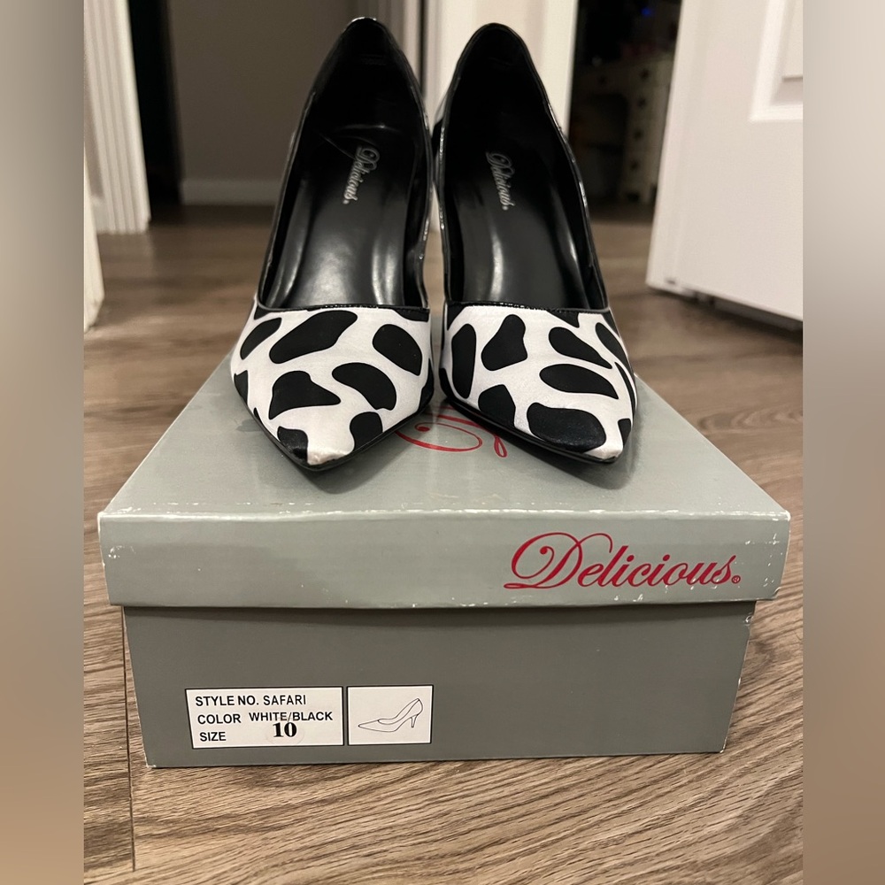 Cow print heels